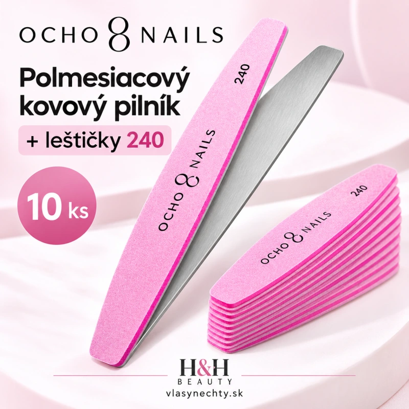 Ocho Nails polmesiacový kovový pilník + leštičky 240 10 ks.