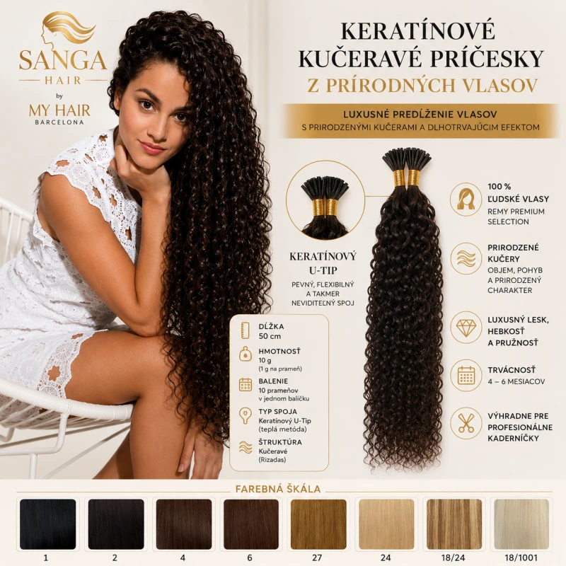 Keratínové kučeravé príčesky z prírodných vlasov – My Hair Barcelona 50 cm 10gr , 8 farieb