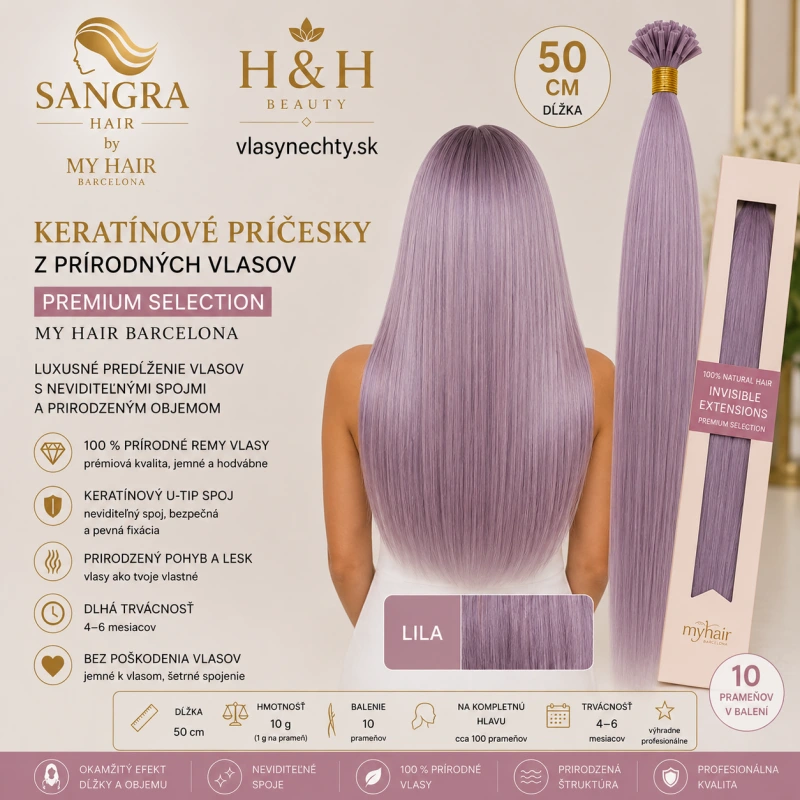 C10 Keratínové príčesky z prírodných vlasov 50 cm – My Hair Barcelona FARBA LILA