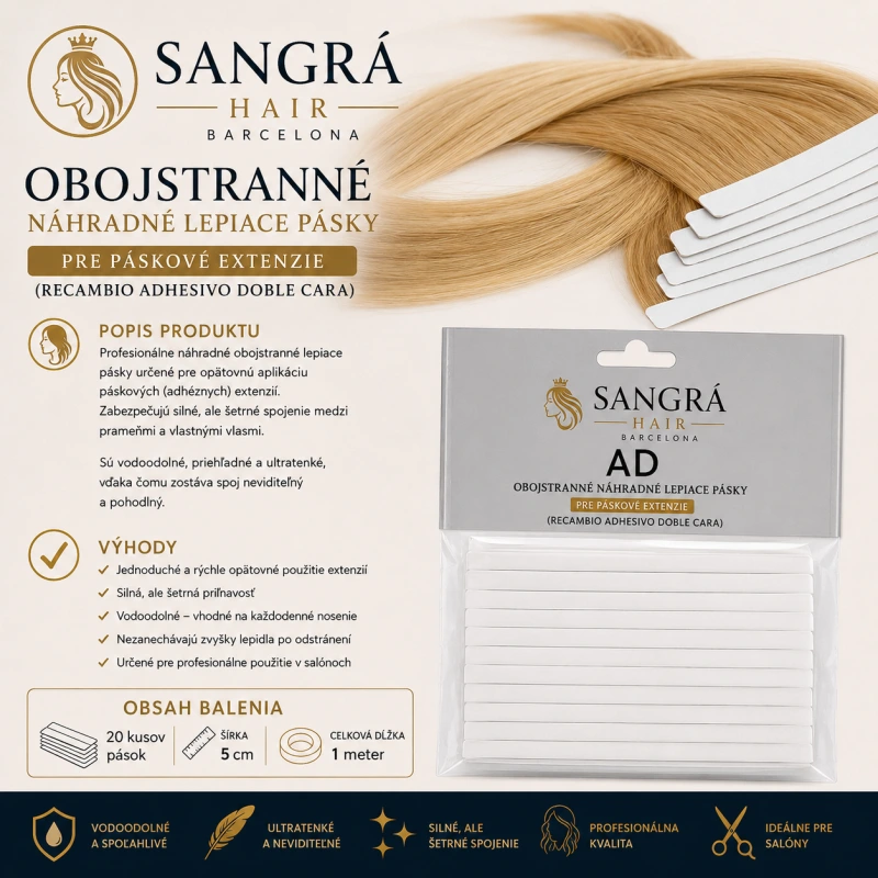 SANGRA HAIR Obojstranné náhradné lepiace pásky 20x5cm - 1m 3