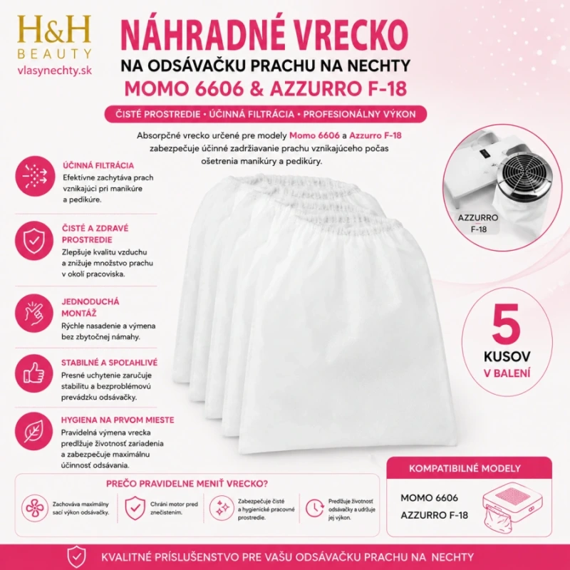 NÁHRADNÉ VRECKO NA ODSÁVAČKU PRACHU NA NECHTY Momo 6606 a Azzurro F-18 - 5 kusov 4
