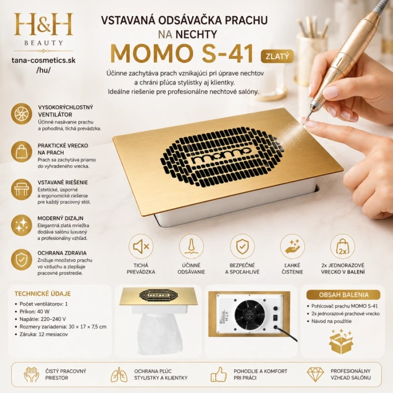 VSTAVANÁ ODSÁVAČKA PRACHU NA NECHTY Momo S-41 zlatá 7