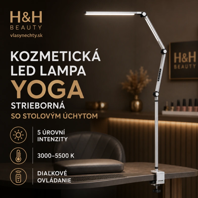 Kozmetická LED lampa Yoga so stolovým úchytom – strieborná