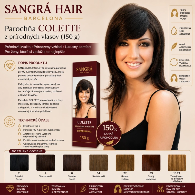 Sangra Hair parochňa COLETTE prírodný vlas 150gr