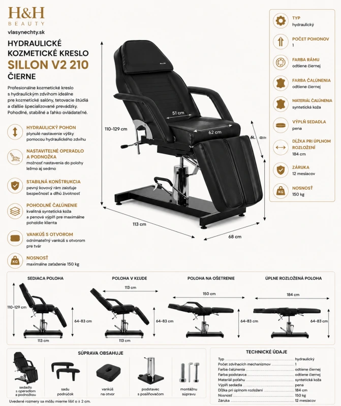 Hydraulické kozmetické kreslo na pedikúru Sillon 210 s kolískom a deliteľnou opierkou na n