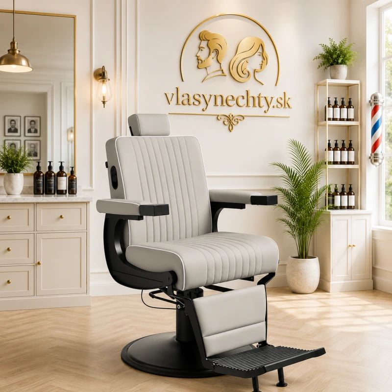 BARBERSKE KRESLO Gabbiano Levi, sivé s čiernym rámom, bez prešívania na operadle