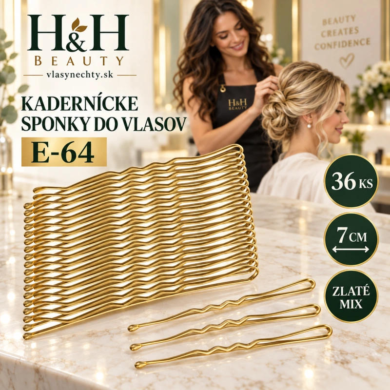 KADERNÍCKE SPONKY DO VLASOV E-64,36ks 7 CM ZLATÉ MIX
