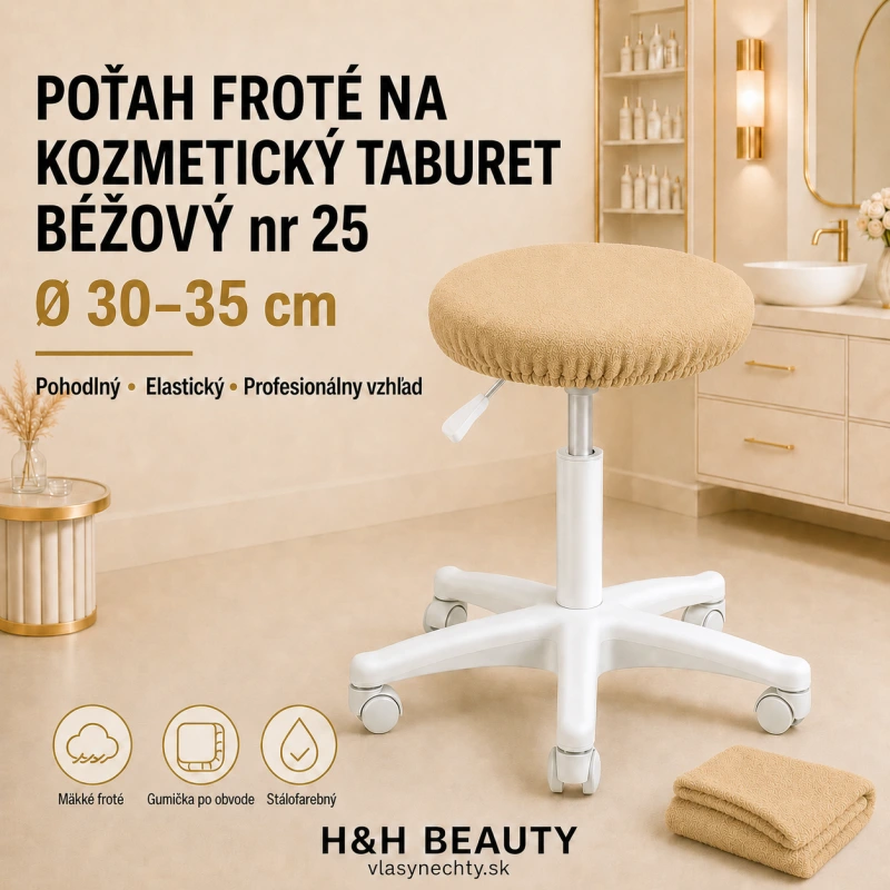 POŤAH FROTÉ NA KOZMETICKÝ TABURET BÉŽOVÝ nr 25