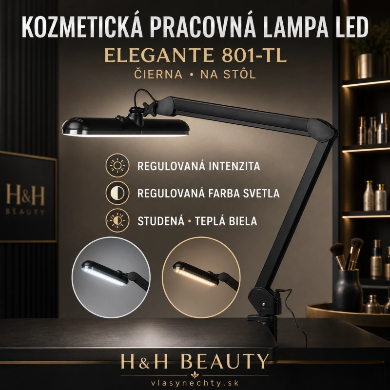 KOZMETICKÁ PRACOVNÁ LAMPA LED ELEGANTE 801-TL NA STÔL S REGULOVANOU INTENZITOU A FARBY SVETLA ČIERNA