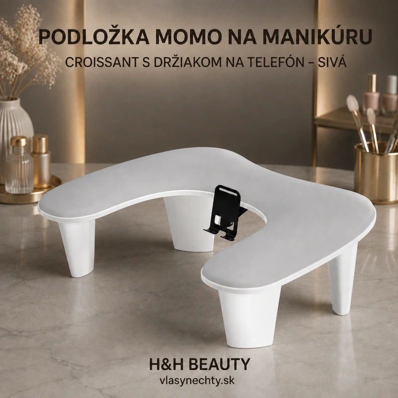 Podložka MOMO na manikúru Croissant s držiakom na telefón sivý