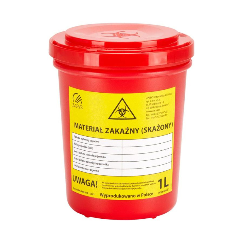 NÁDOBA NA MEDICÍNSKY ODPAD 1,0L ČERVENÁ 1