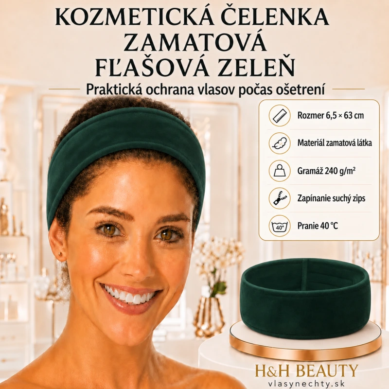 KOZMETICKÁ ČELENKA ZAMATOVÁ FĽAŠOVÁ ZELEŇ