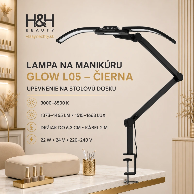 Lampa na manikúru Glow L05, ohnutá pre stolovú dosku, čierna