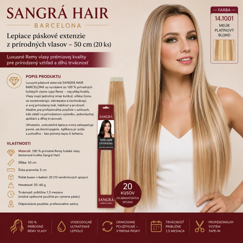 SANGRÁ HAIR BARCELONA –AD na predlžovanie AD 20 prameň. 50 cm 14.1001 MELÍROVANÉ