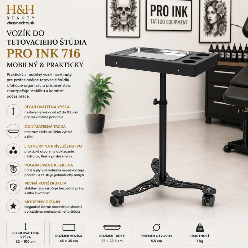 VOZÍK DO TETOVACIEHO ŠTÚDIA PRO INK 716 ČIERNY