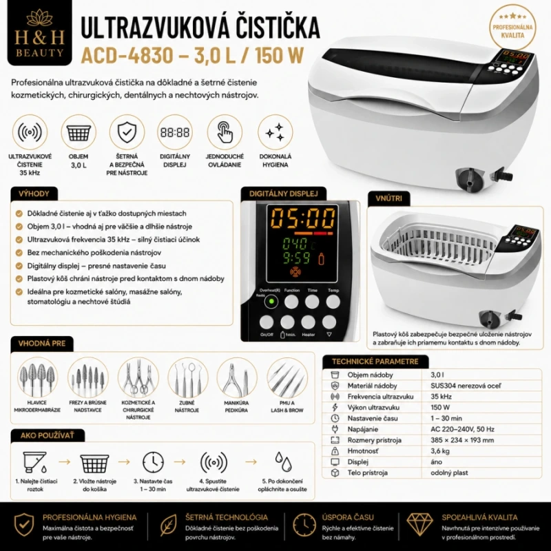 ULTRAZVUKOVÁ ČISTIČKA  ACD-4830 obj. 3,0L 150W 5