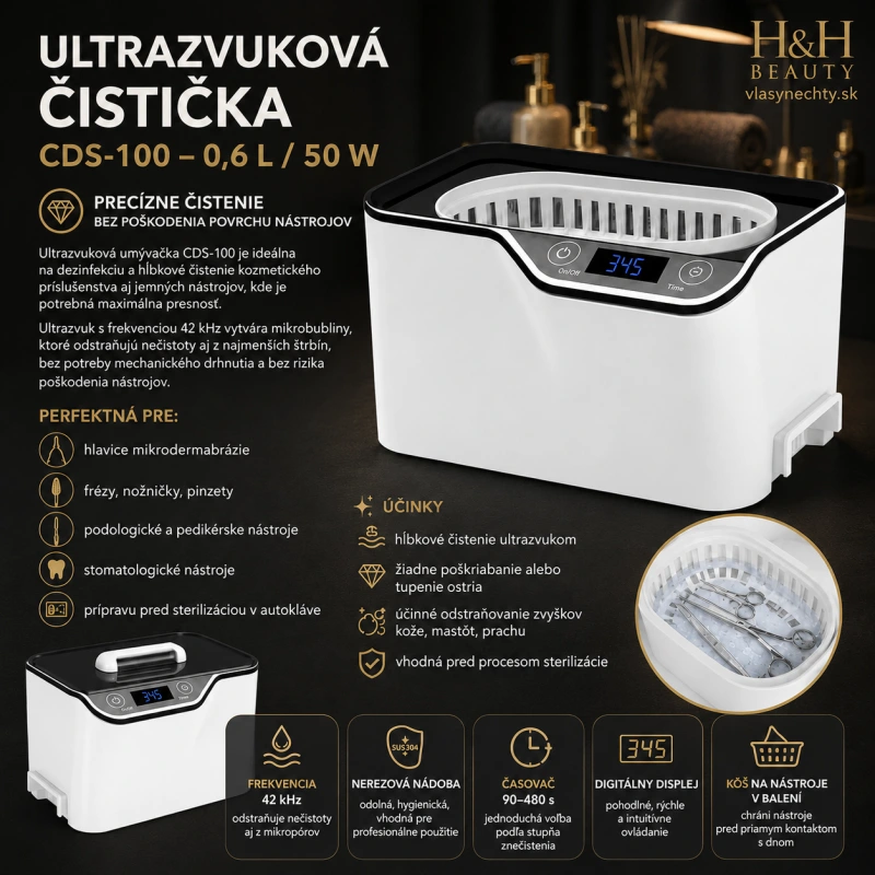 Ultrazvuková čistička ACDS-100, kapacita 0,6 l 50 W