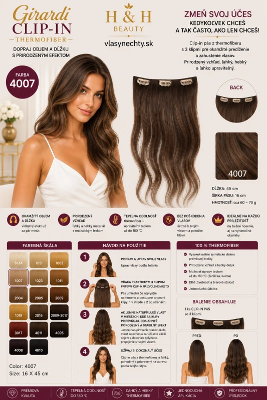 Girardi Clip in vlasy Thermofiber / 3 klip/ farba 4007