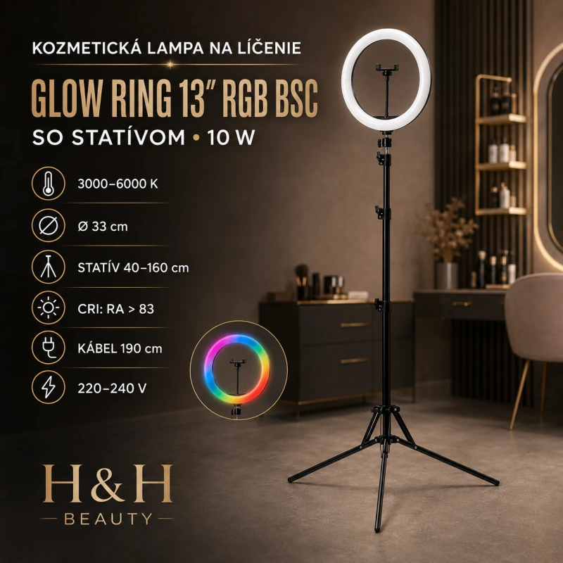 KOZMETICKÁ LAMPA NA LÍČENIE GLOW RING 13" RGB BSC SO STATÍVOM 10W