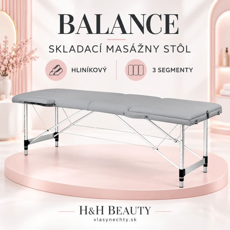 Balance skladací masážny stôl hliníkový 3 segmenty šedý
