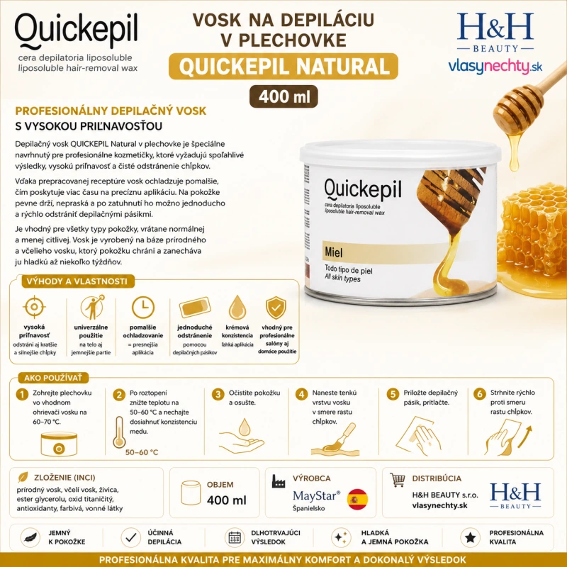 VOSK NA DEPILACIU V PLECHOVKE QUICKEPIL NATURAL 400 ml
