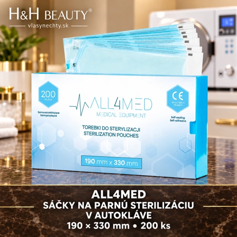ALL4MED SÁČKY NA PARNÚ STERILIZÁCIU V AUTOKLÁVE 190MM X 330MM 200 Ks