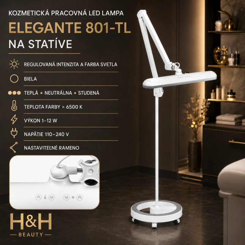 KOZMETICKÁ PRACOVNÁ LAMPA LED ELEGANTE  801-TL NA STATÍVE S REGULOVANOU INTENZITOU A FARBOU SVETLA