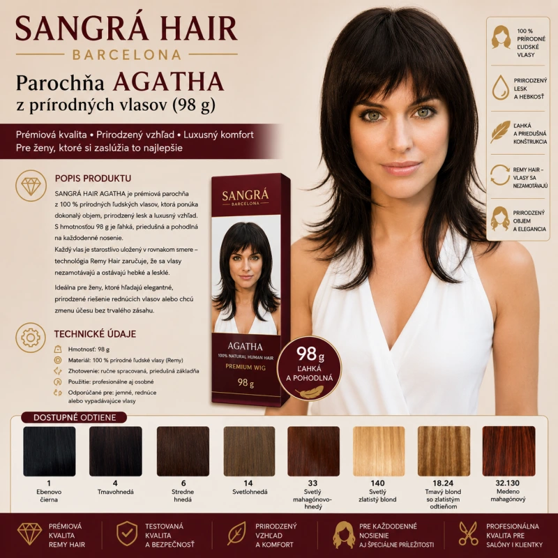 Sangra Hair parochňa AGATHA prírodný vlas 98gr