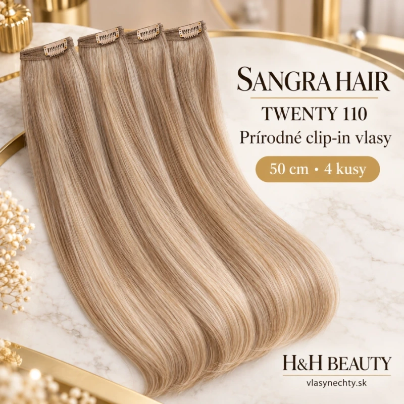 SANGRA HAIR TWENTY 110 – Prírodné clip-in vlasy, 50 cm celková dĺžka, 4 kusy
