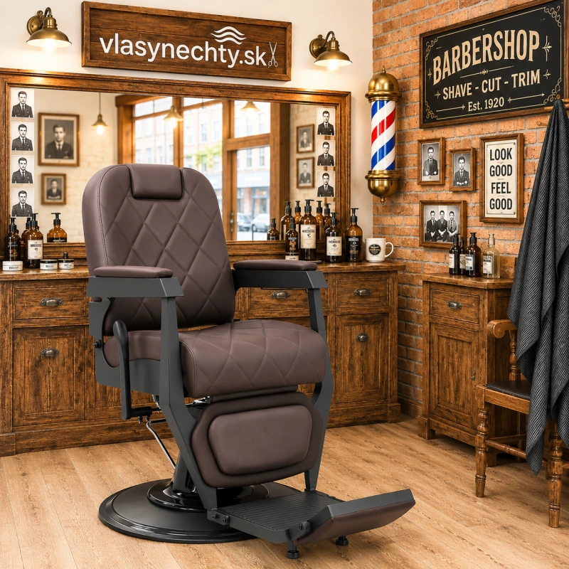 BARBERSKE KRESLO GABBIANO Bruno s čiernym rámom hnedé