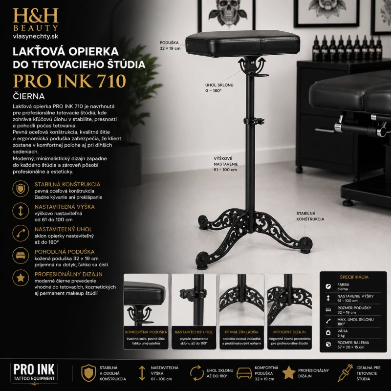 LAKŤOVÁ OPIERKA DO TETOVACIEHO ŠTÚDIA PRO INK 710 ČIERNA