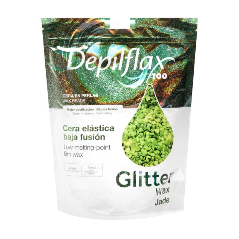 DEPILFLAX 100 Elastický depilačný vosk s nízkym bodom topenia, perličkový Jade 1000 g 1