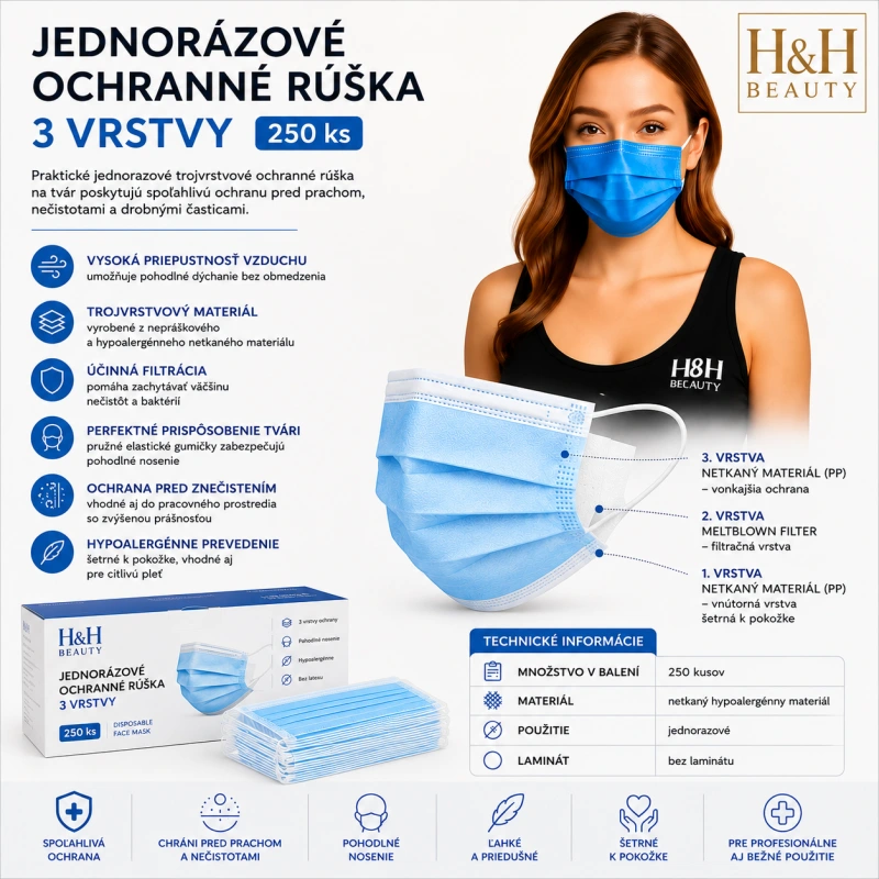 JEDNORÁZOVÉ OCHRANNÉ RÚŠKA 250 KUSOV - MODRÉ /5x50ks/