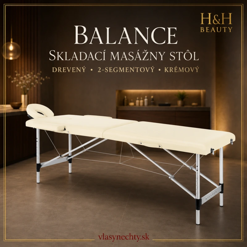 BALANCE-skladací masážny stôl drevený 2 segmentový krémový