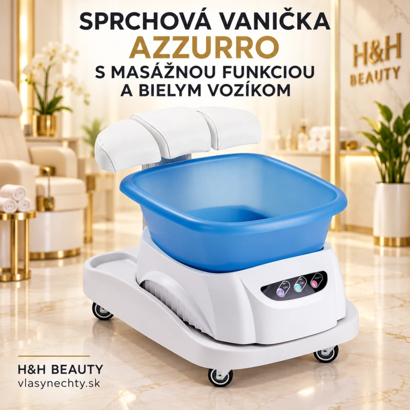 Sprchová vanička Azzurro s masážnou funkciou a bielym vozíkom