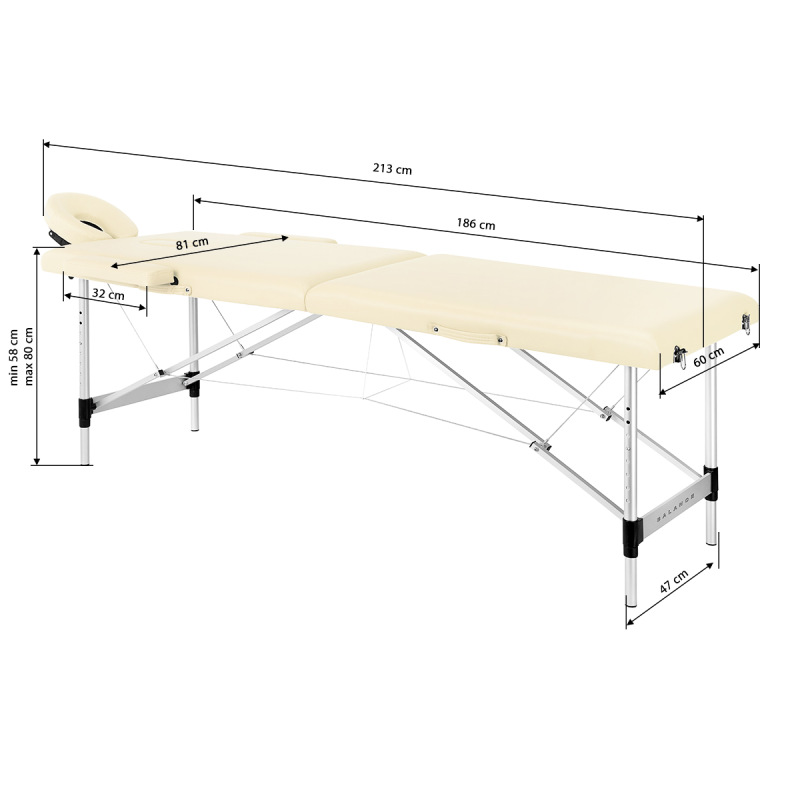 BALANCE-skladací masážny stôl drevený 2 segmentový krémový 16