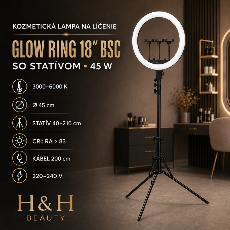 KOZMETICKÁ LAMPA NA LÍČENIE GLOW RING 18" BSC SO STATÍVOM 45W