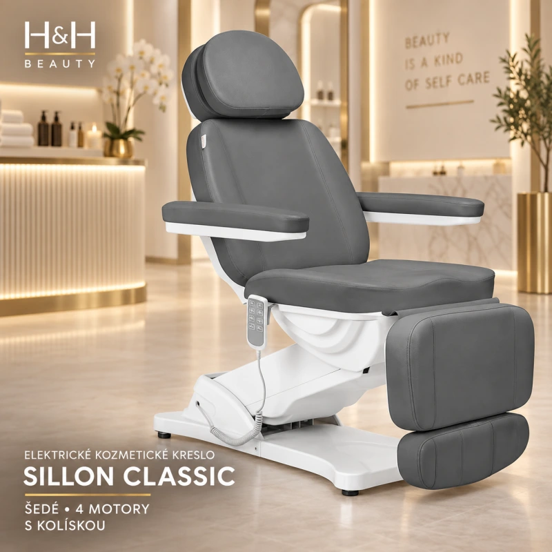Elektrické kozmetické kreslo SILLON CLASSIC 4 motorové s kolískou šedé