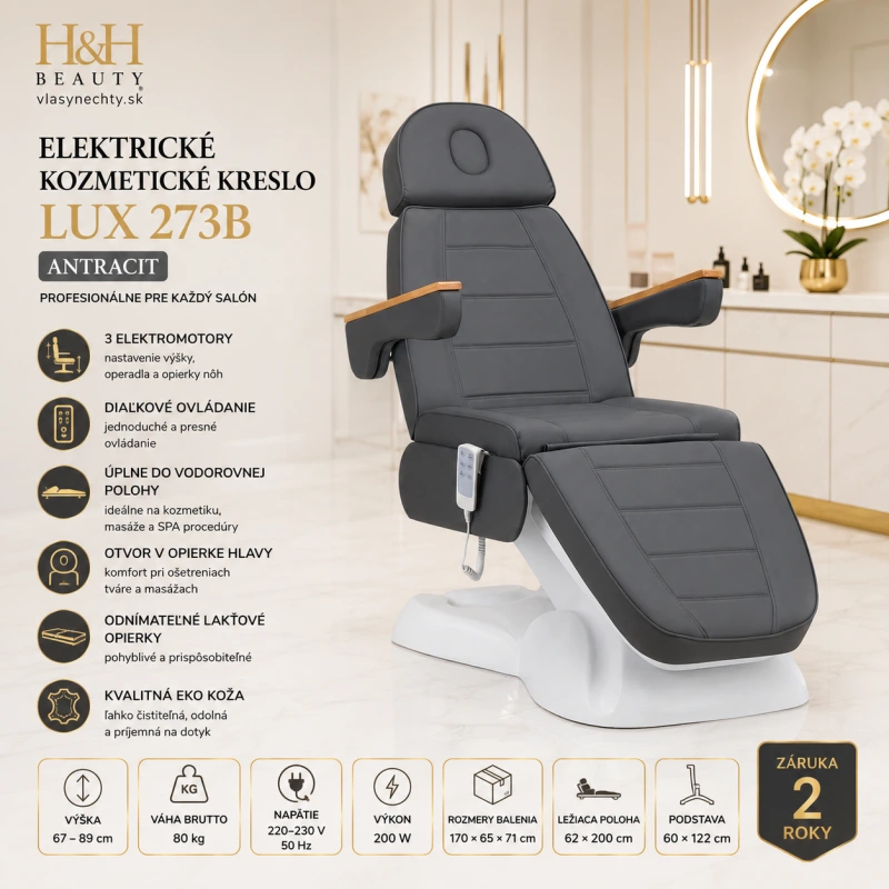 ELEKTRICKÉ KOZMETICKÉ KRESLO LUX 273B 3 MOTOROVÉ ANTRACIT