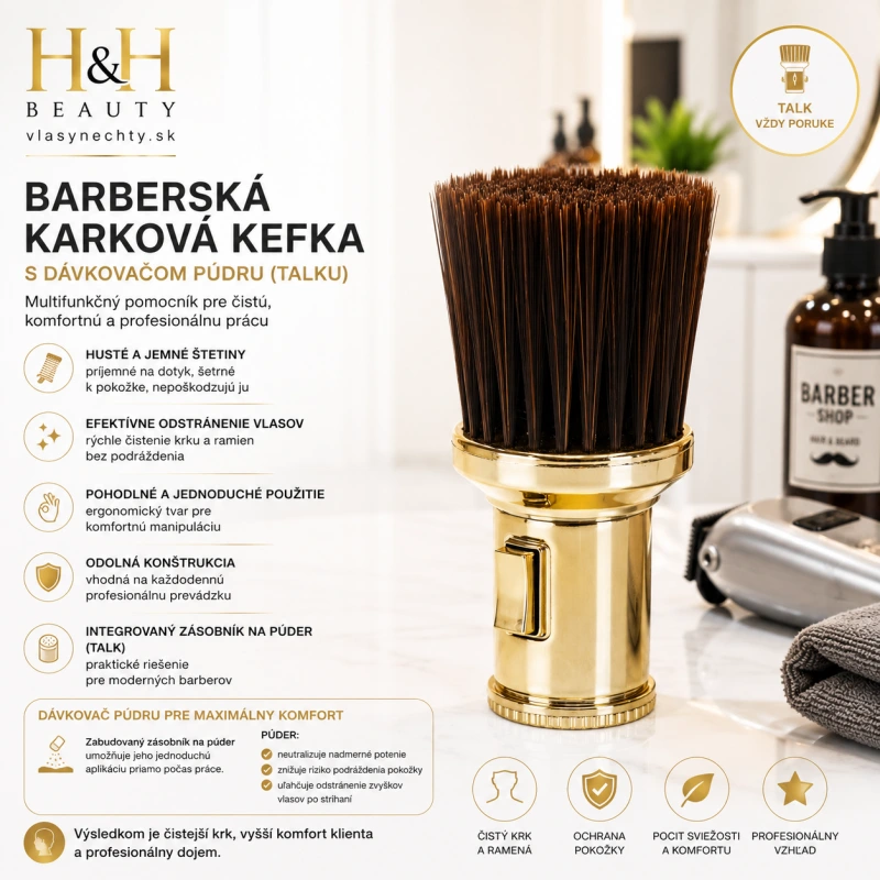 Barberská karková kefka s dávkovačom púdru (talku)