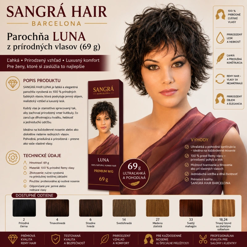 Sangra Hair parochňa LUNA prírodný vlas 69gr