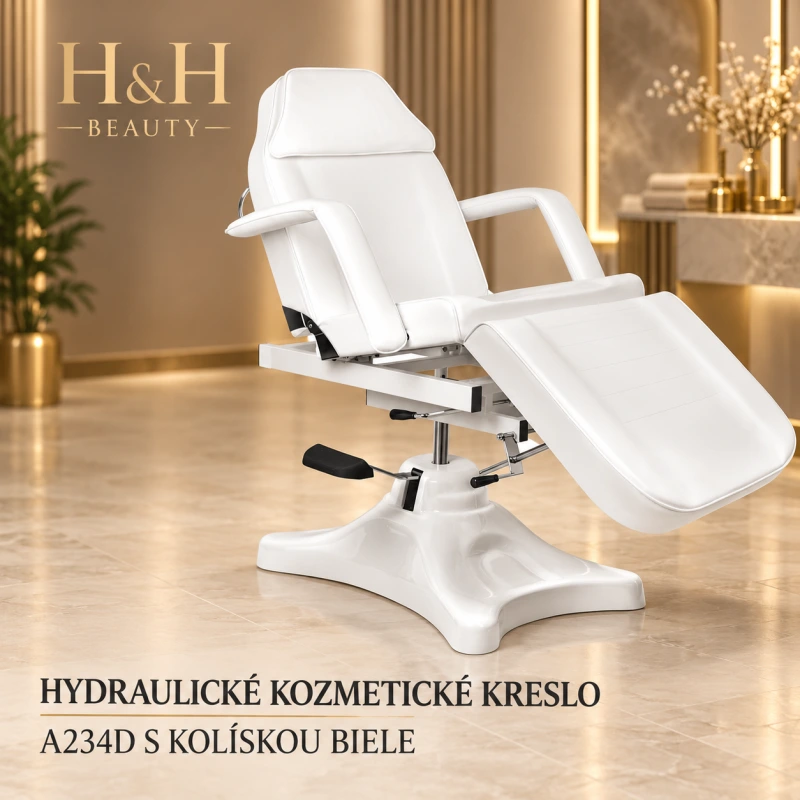 HYDRAULICKÉ KOZMETICKÉ KRESLO A234D S KOLÍSKOU BIELE