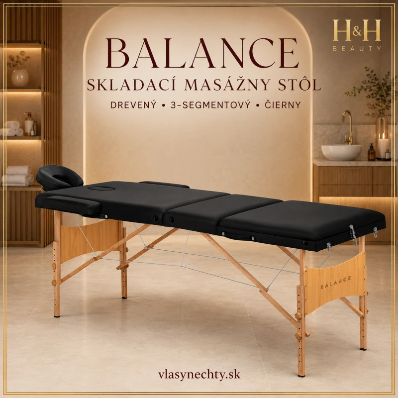 BALANCE – skladací masážny stôl, drevený, 3-segmentový, čierny