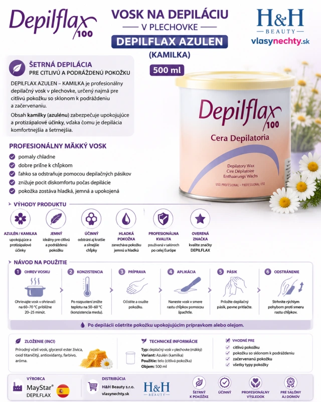 VOSK NA DEPILÁCIU V PLECHOVKE DEPIFLAX AZULEN 500 ml 2