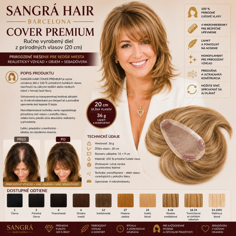 SANGRÁ HAIR – COVER PREMIUM Ručne vyrobený diel z prírodných vlasov