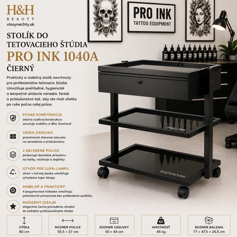 STOLÍK DO TETOVACIEHO ŠTÚDIA PRO INK 1040A ČIERNY