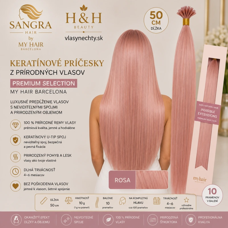 C10 Keratínové príčesky z prírodných vlasov 50 cm – My Hair Barcelona FARBA ROSA