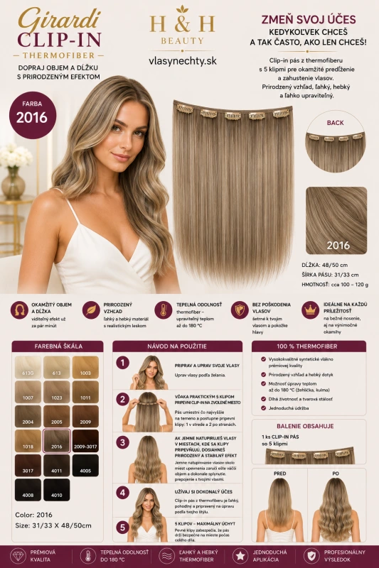 Girardi CLIP-IN vlasy z termovlákna Thermofiber – 5 klipov extra husté COLOR 2016
