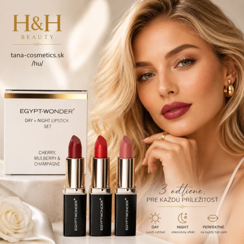 EGYPT WONDER Day+Night Lipstick Set, 3 druhy, Cherry, Mulberry, Champagne