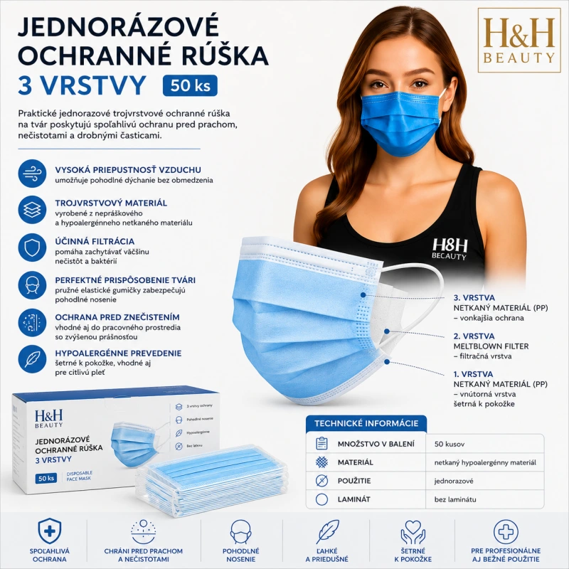 JEDNORÁZOVÉ OCHRANNÉ RÚŠKA 50 KUSOV - MODRÉ
